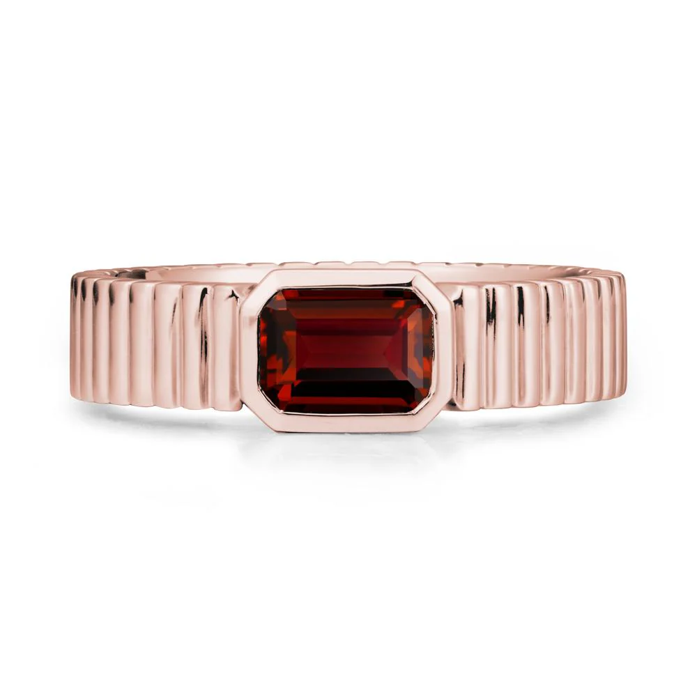 Men Wide Ribbed Band Garnet Ring - Image 4