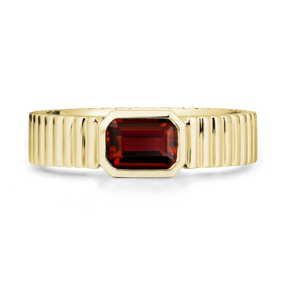 Men Wide Ribbed Band Garnet Ring - Image 6