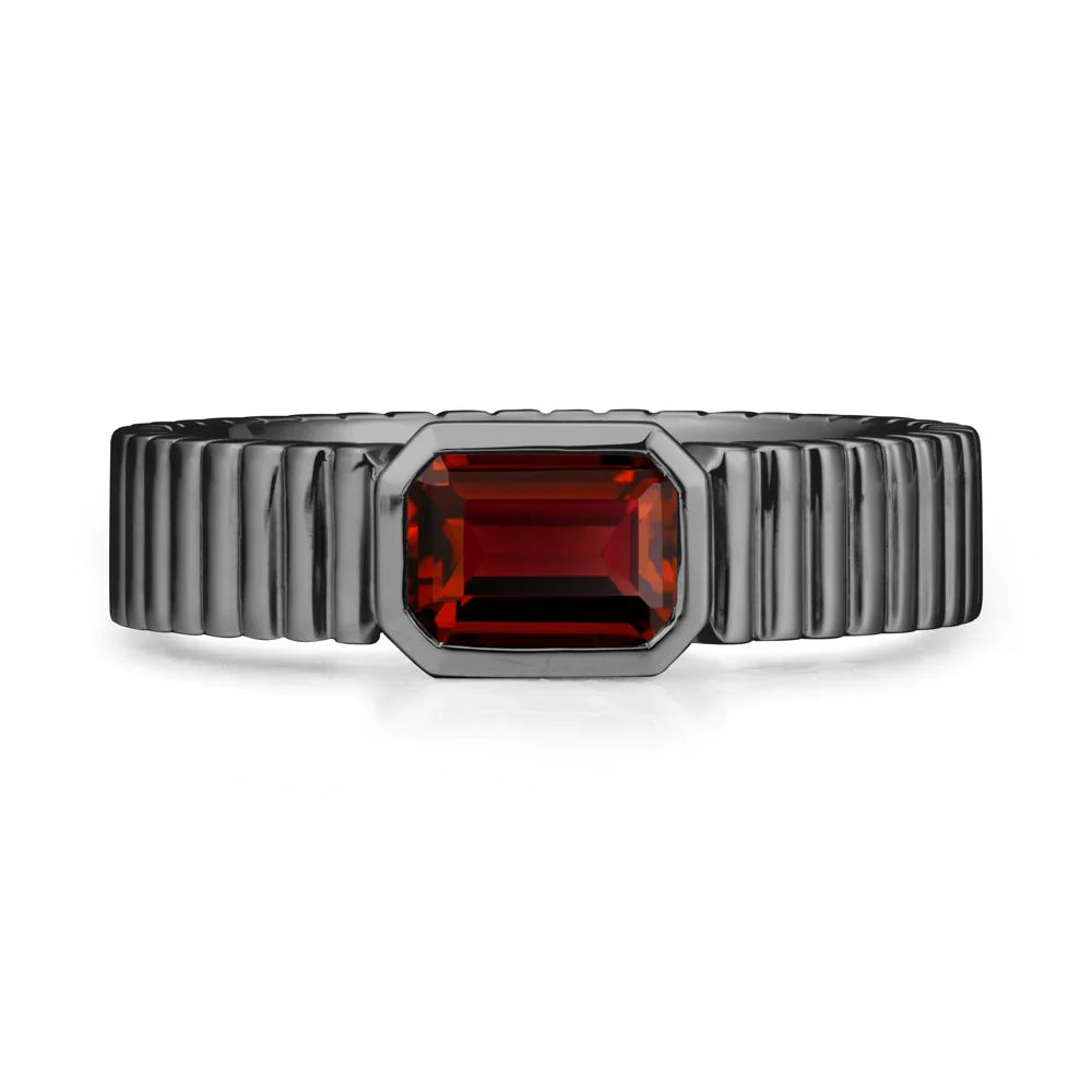 Men Wide Ribbed Band Garnet Ring - Image 7