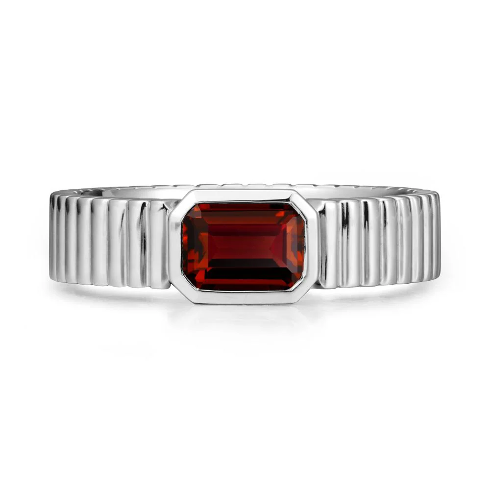 Men Wide Ribbed Band Garnet Ring - Image 9