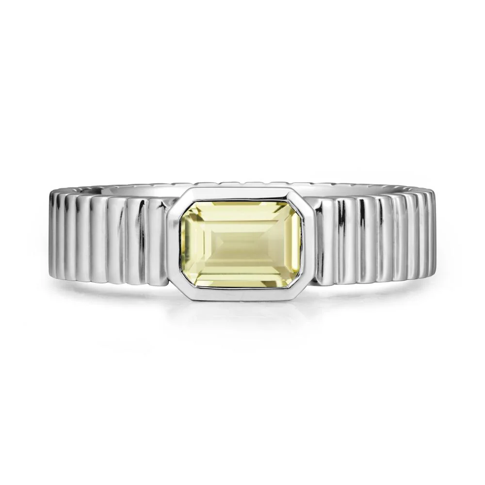 Bezel Settting Lemon Quartz Ring with Ribbed Band - Image 2