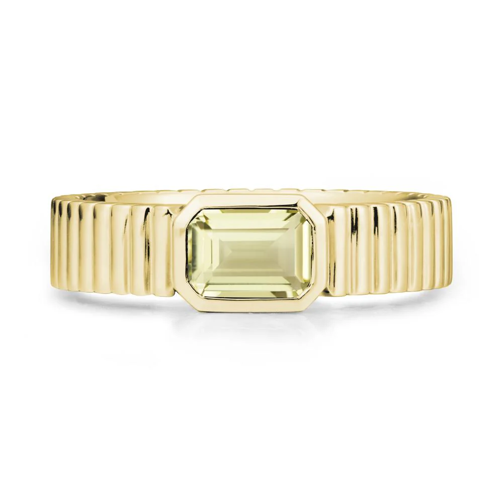 Bezel Settting Lemon Quartz Ring with Ribbed Band - Image 6