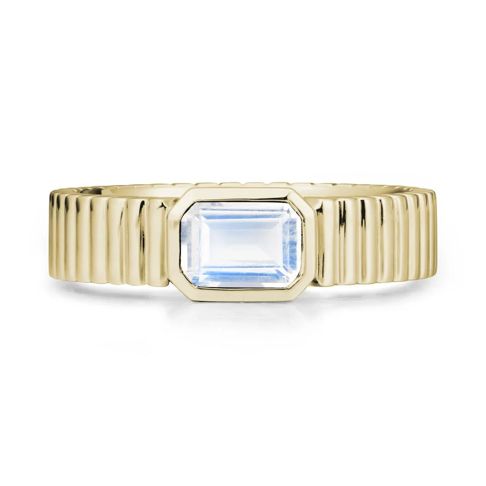 Bezel Settting Moonstone Ring with Ribbed Band - Image 4