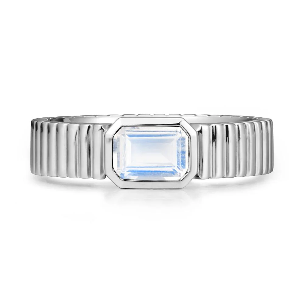 Bezel Settting Moonstone Ring with Ribbed Band - Image 6