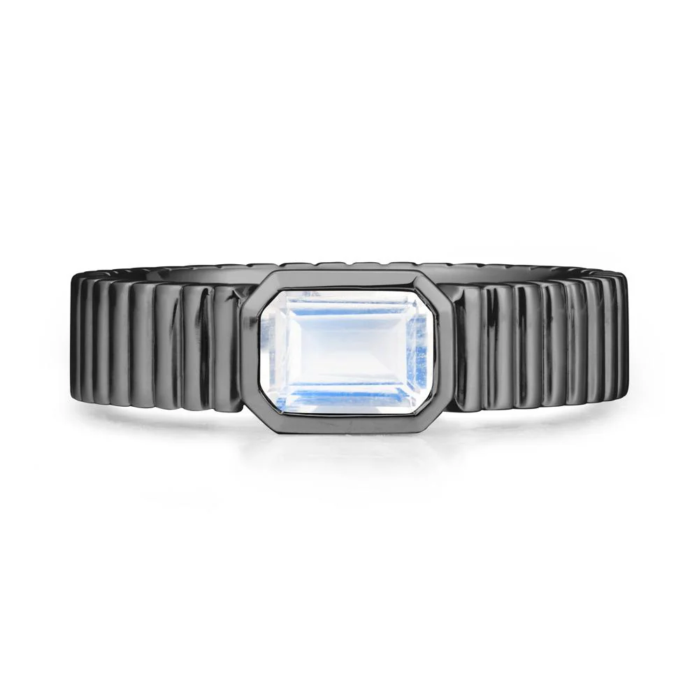 Bezel Settting Moonstone Ring with Ribbed Band - Image 8