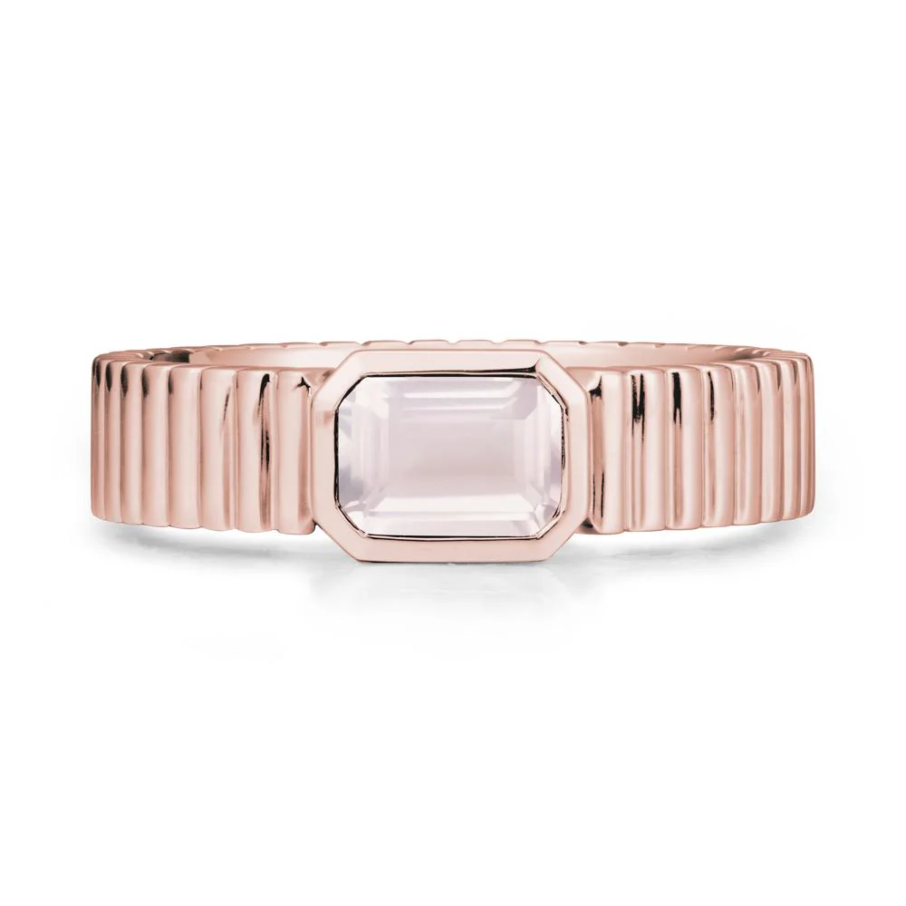 Bezel Settting Rose Quartz Ring with Ribbed Band - Image 5