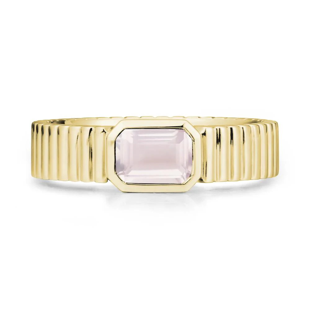 Bezel Settting Rose Quartz Ring with Ribbed Band - Image 7