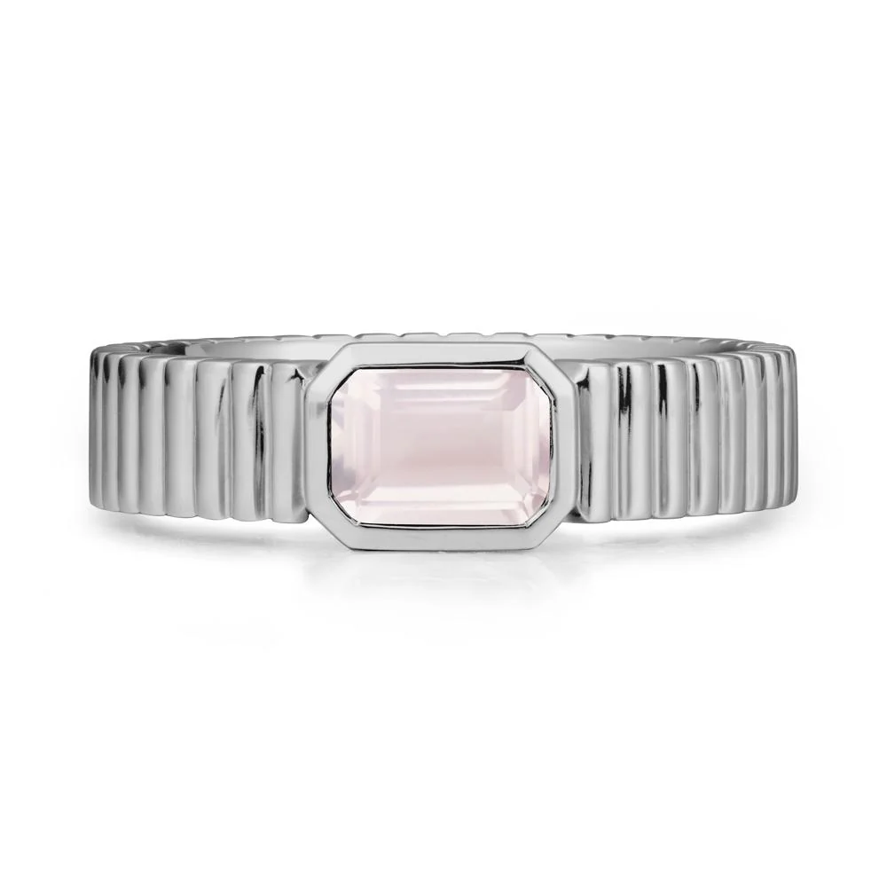 Bezel Settting Rose Quartz Ring with Ribbed Band - Image 8