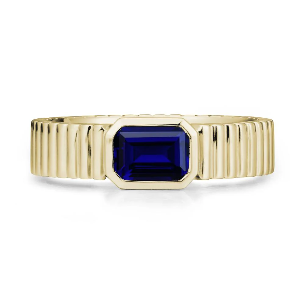 Men Wide Ribbed Band Sapphire Ring