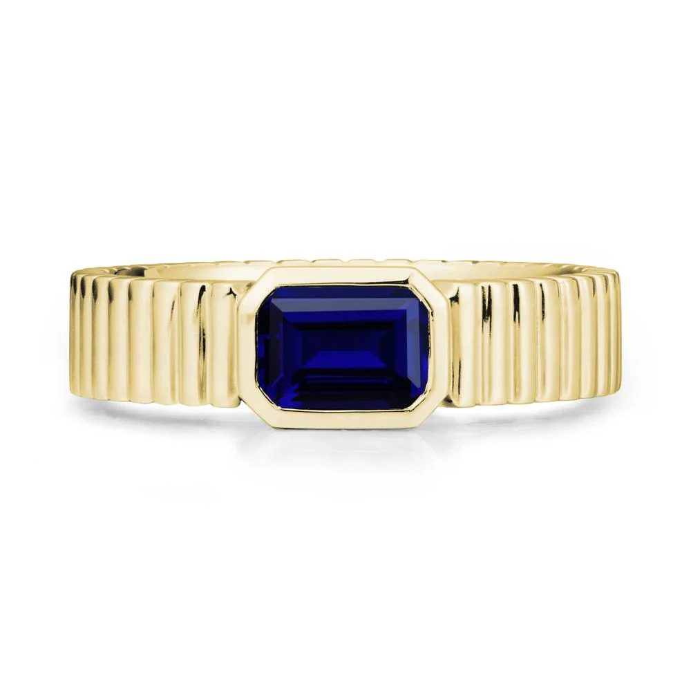Men Wide Ribbed Band Sapphire Ring - Image 6