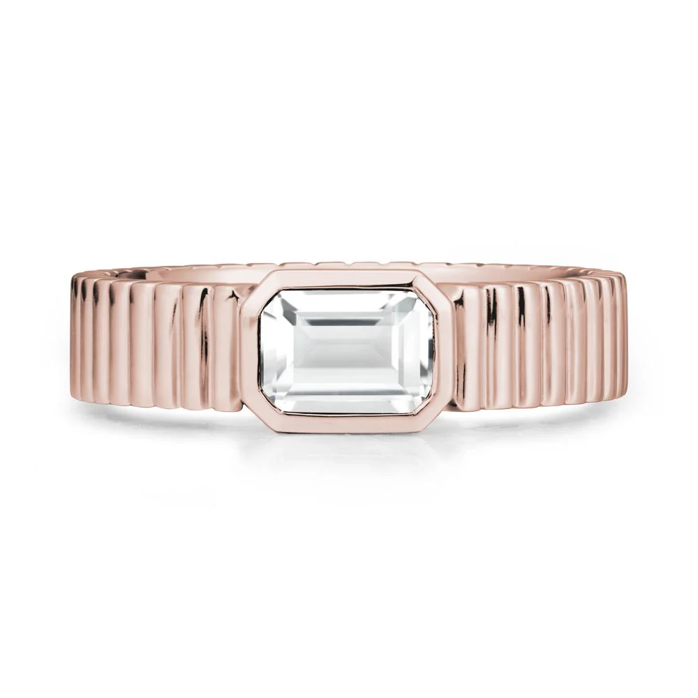 Bezel Settting White Topaz Ring with Ribbed Band - Image 2