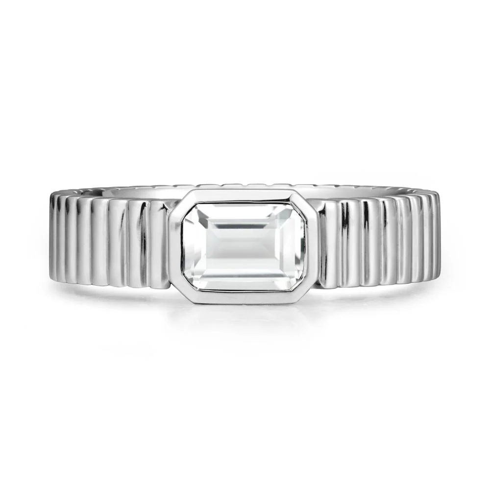 Bezel Settting White Topaz Ring with Ribbed Band - Image 5