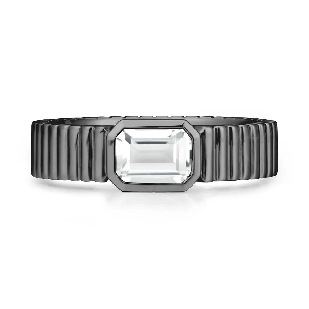 Bezel Settting White Topaz Ring with Ribbed Band - Image 7