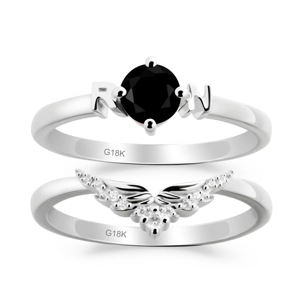Rn Caduceus-Inspired Black Spinel Wedding Ring Set - Image 8