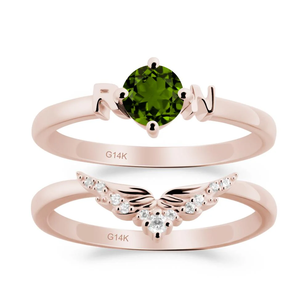 Rn Caduceus-Inspired Diopside Wedding Ring Set - Image 9