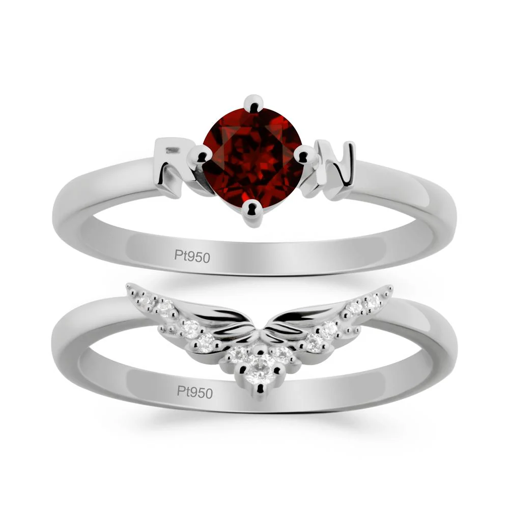 Rn Caduceus-Inspired Garnet Wedding Ring Set - Image 2