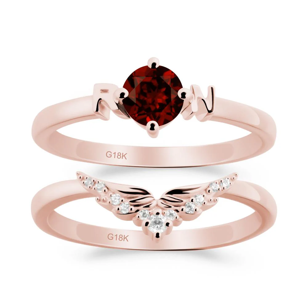 Rn Caduceus-Inspired Garnet Wedding Ring Set - Image 4