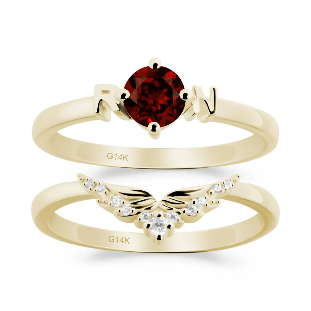 Rn Caduceus-Inspired Garnet Wedding Ring Set - Image 7