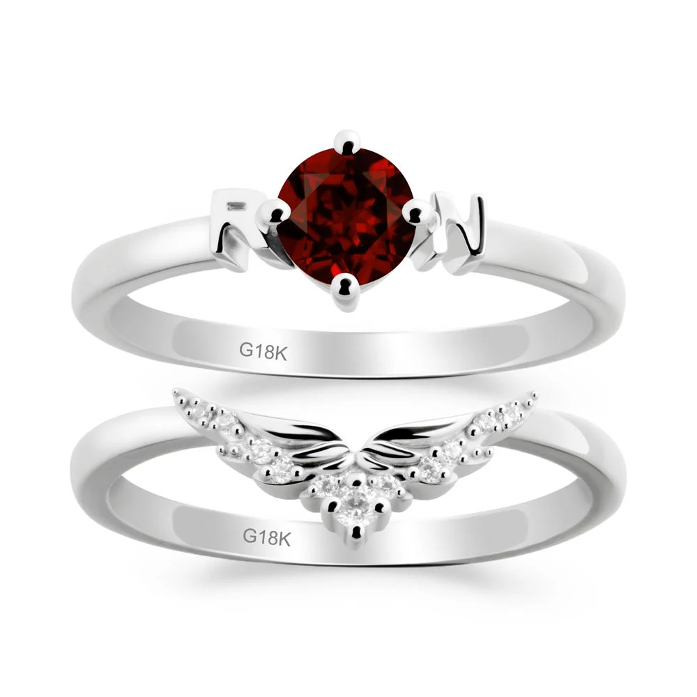 Rn Caduceus-Inspired Garnet Wedding Ring Set - Image 8