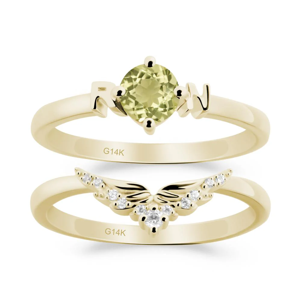 Rn Caduceus-Inspired Lemon Quartz Wedding Ring Set