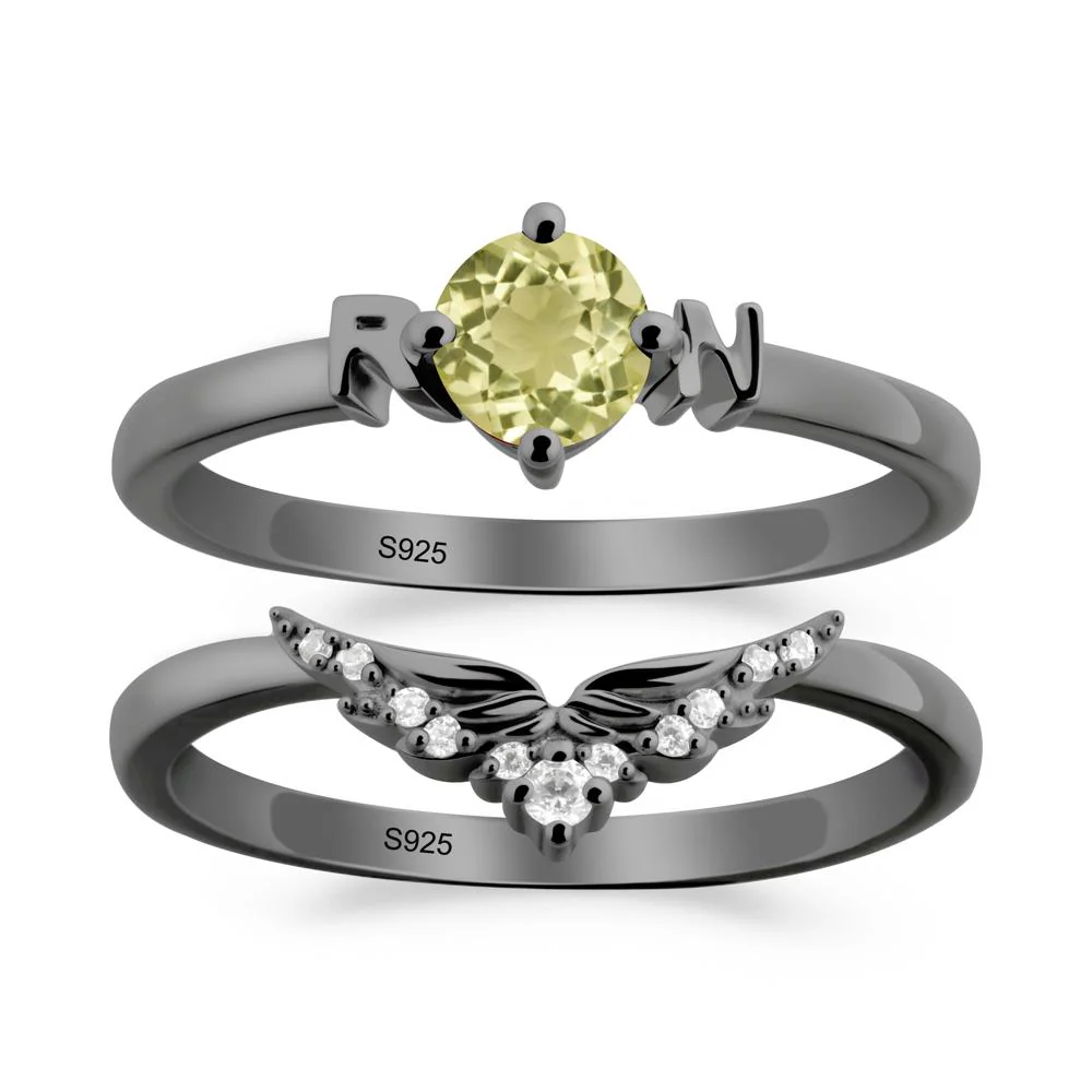 Rn Caduceus-Inspired Lemon Quartz Wedding Ring Set - Image 2