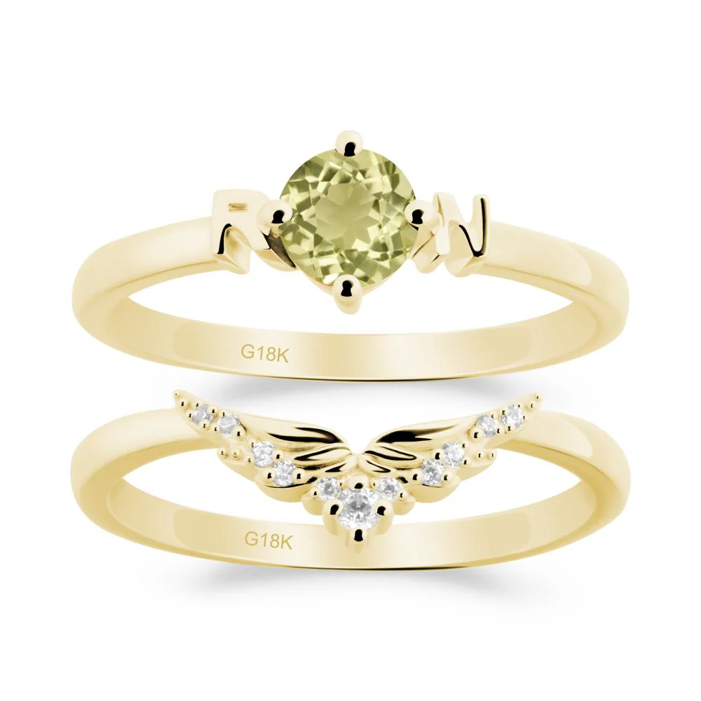 Rn Caduceus-Inspired Lemon Quartz Wedding Ring Set - Image 6