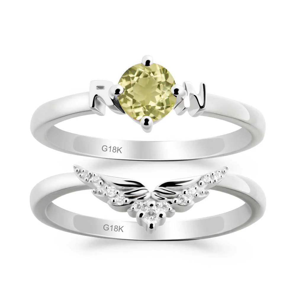 Rn Caduceus-Inspired Lemon Quartz Wedding Ring Set - Image 8