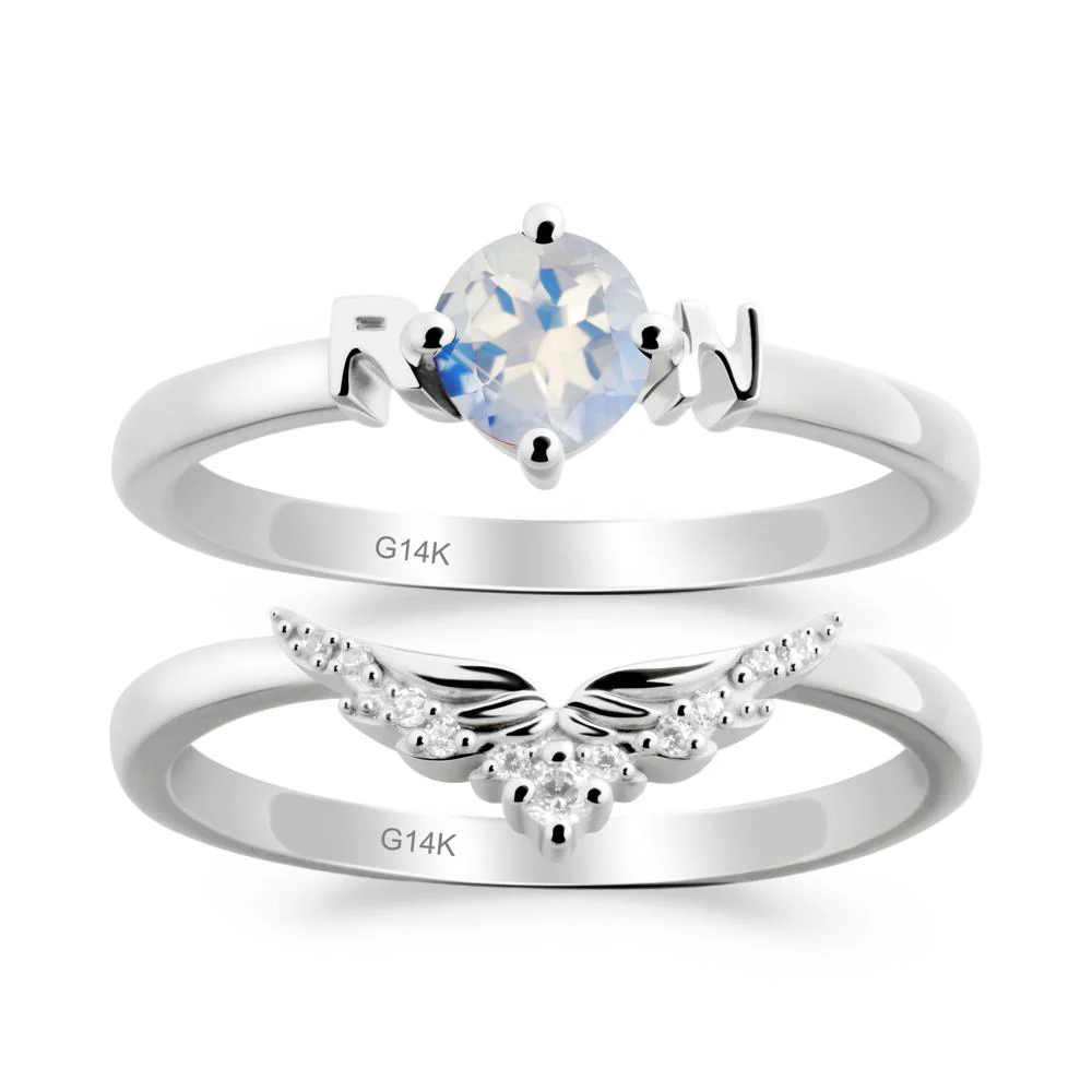 Rn Caduceus-Inspired Moonstone Wedding Ring Set - Image 3