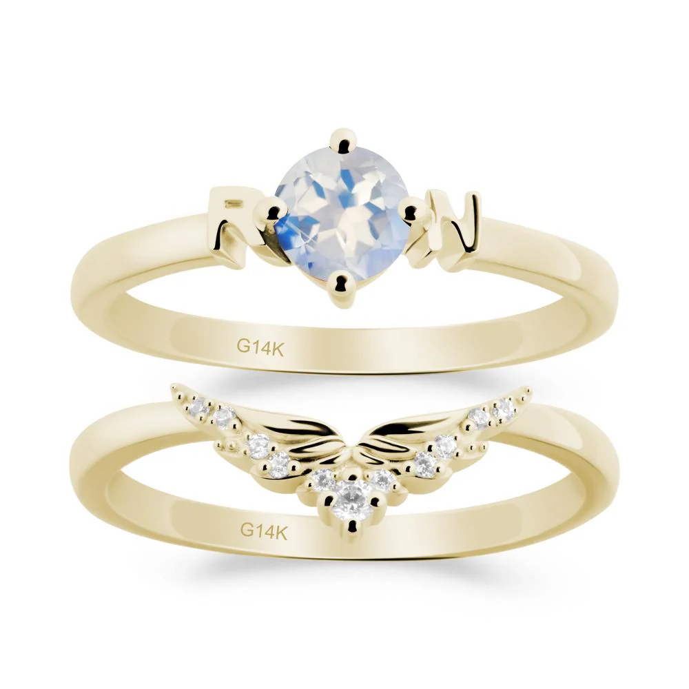 Rn Caduceus-Inspired Moonstone Wedding Ring Set - Image 4
