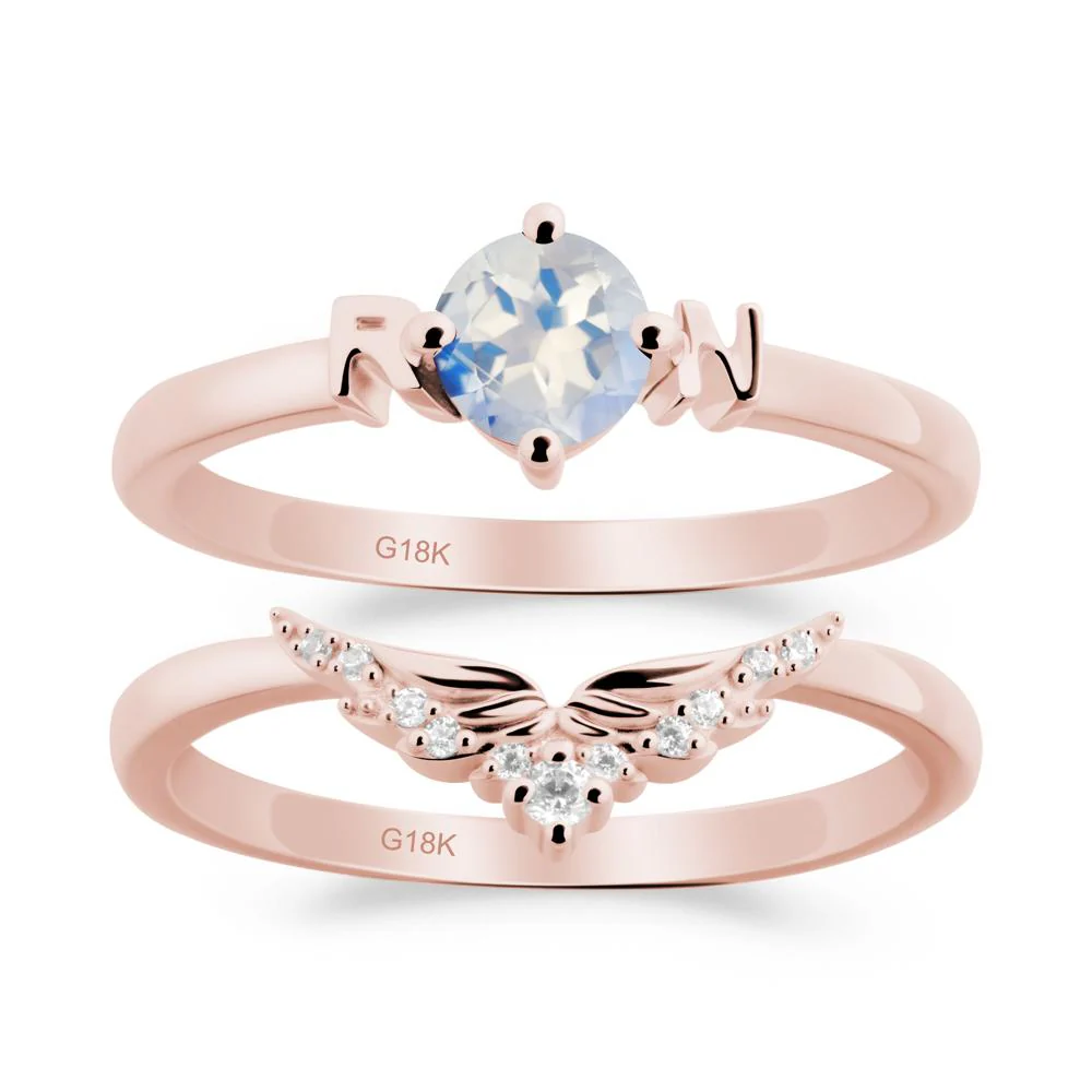 Rn Caduceus-Inspired Moonstone Wedding Ring Set - Image 5