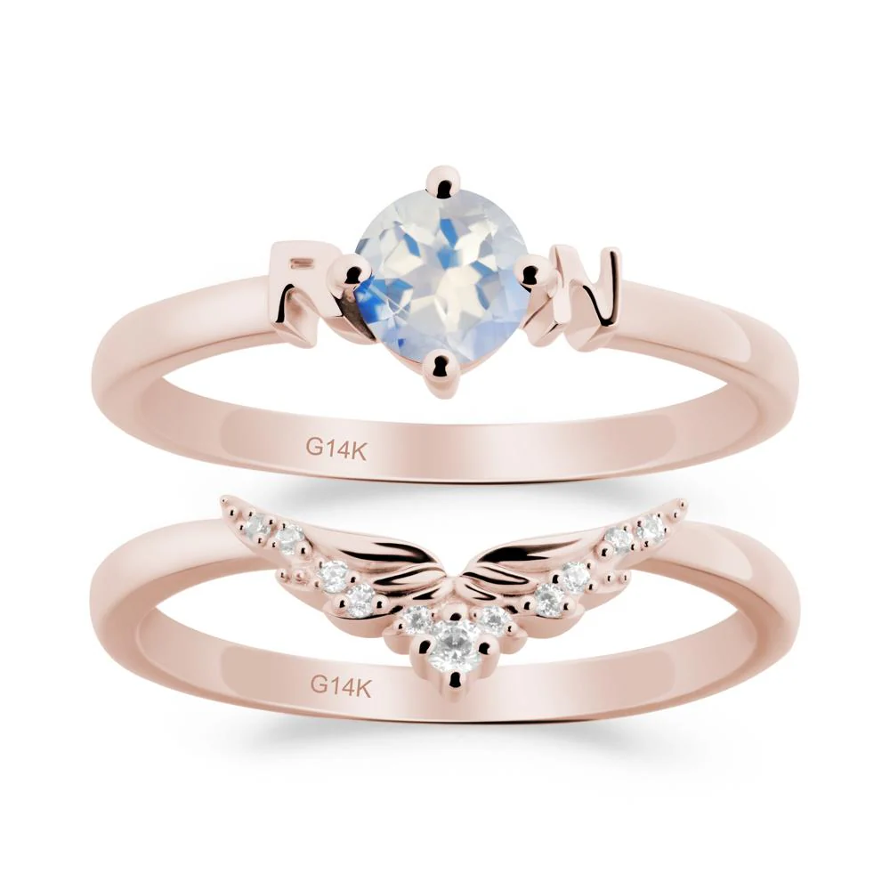 Rn Caduceus-Inspired Moonstone Wedding Ring Set - Image 9