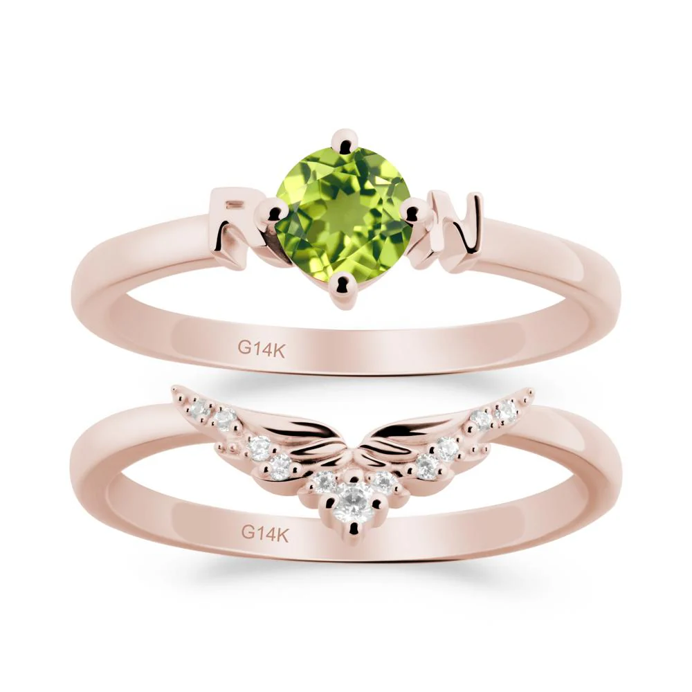 Rn Caduceus-Inspired Peridot Wedding Ring Set - Image 4