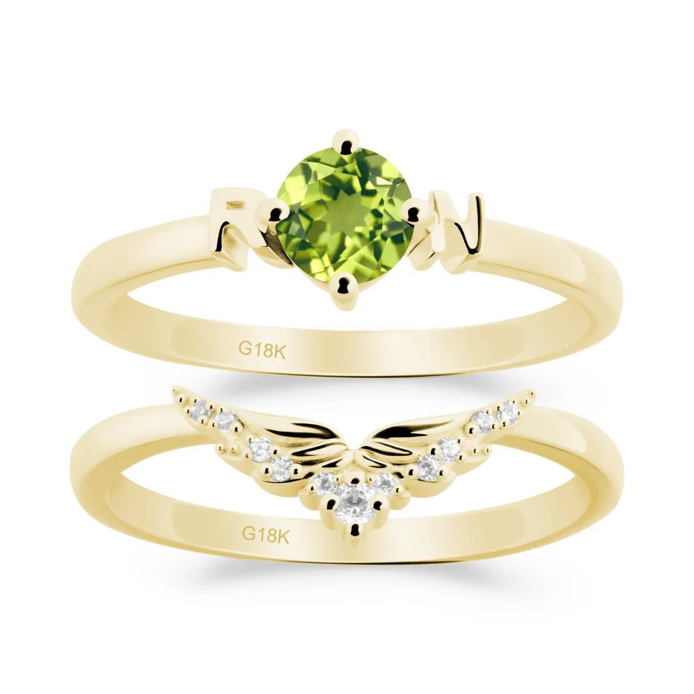 Rn Caduceus-Inspired Peridot Wedding Ring Set - Image 7