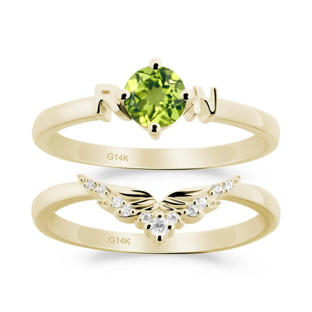 Rn Caduceus-Inspired Peridot Wedding Ring Set - Image 9