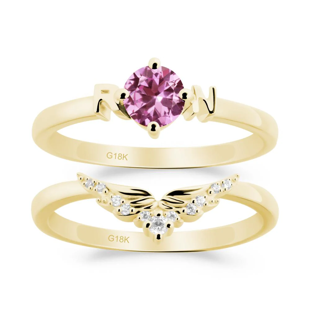 Rn Caduceus-Inspired Pink Sapphire Wedding Ring Set - Image 2