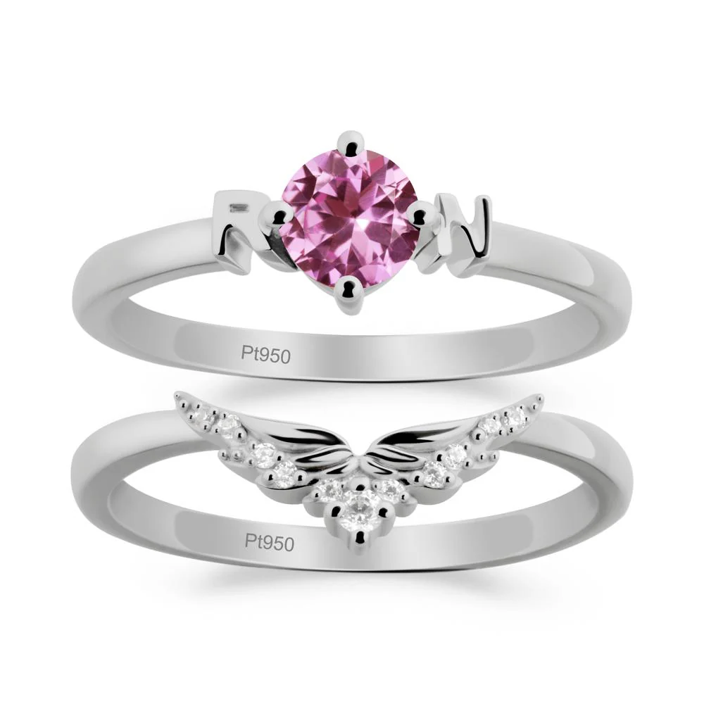 Rn Caduceus-Inspired Pink Sapphire Wedding Ring Set - Image 3