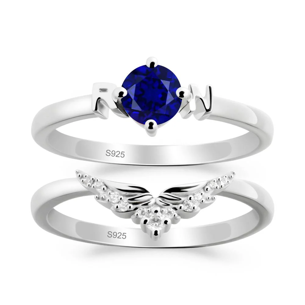 Rn Caduceus-Inspired Sapphire Wedding Ring Set - Image 2