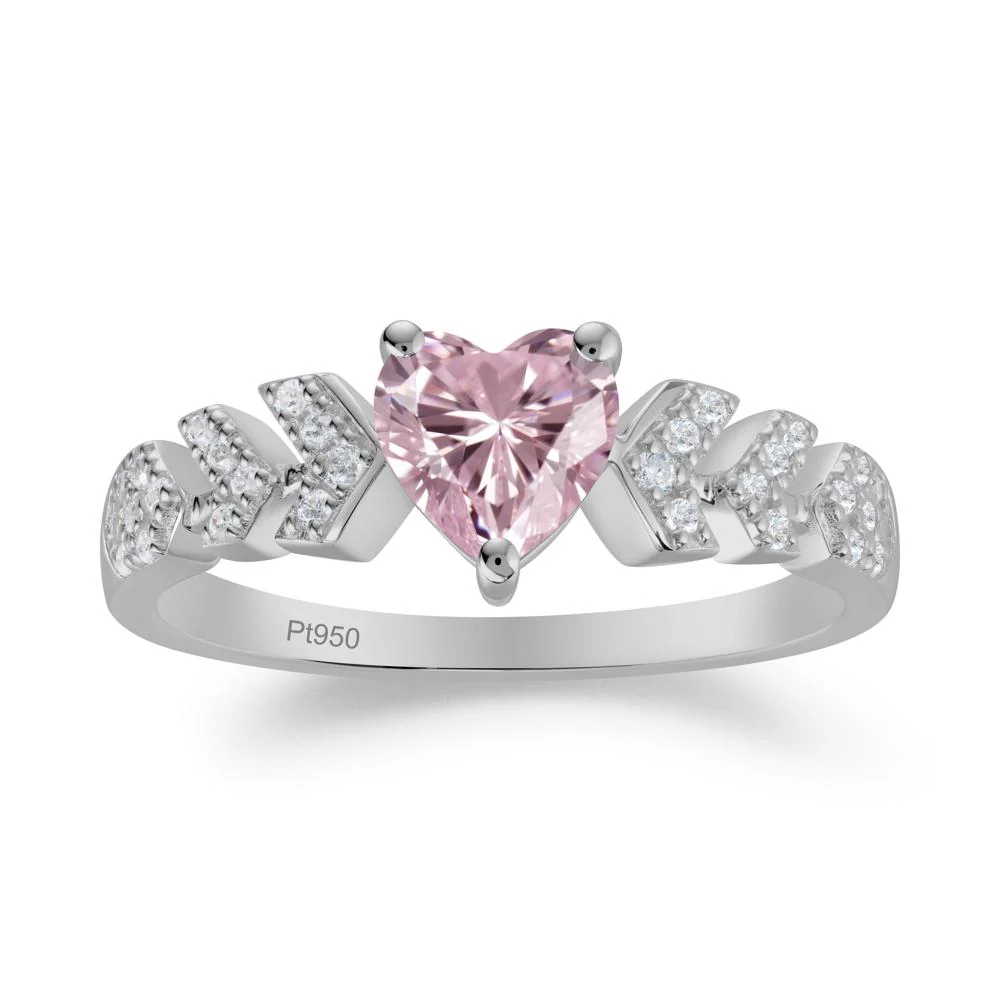 Romantic Heart Cut Pink Cubic Zirconia Statement Ring - Image 2