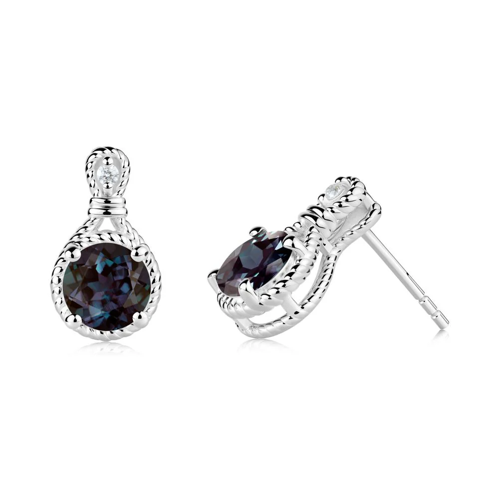 Rope Twist Halo Alexandrite Stud Earrings - Image 2
