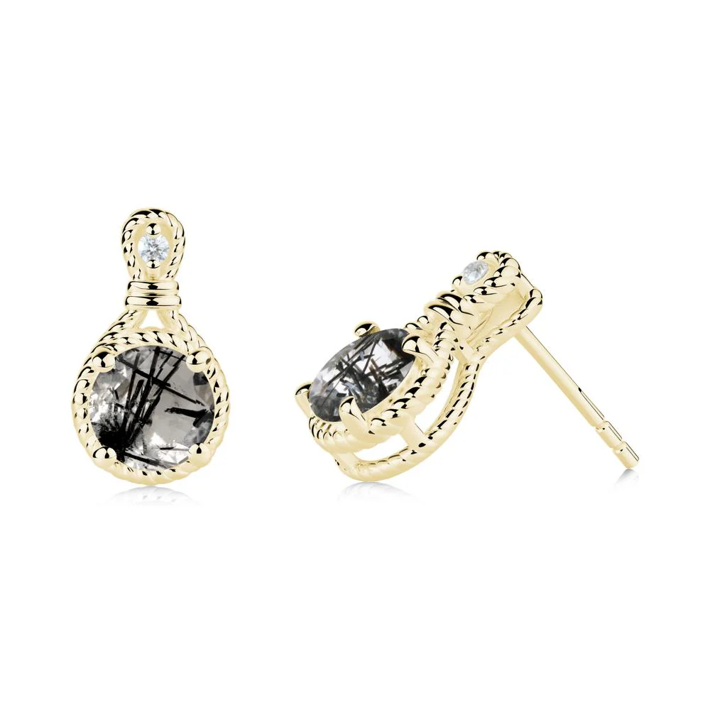 Rope Twist Halo Black Rutilated Quartz Stud Earrings - Image 2