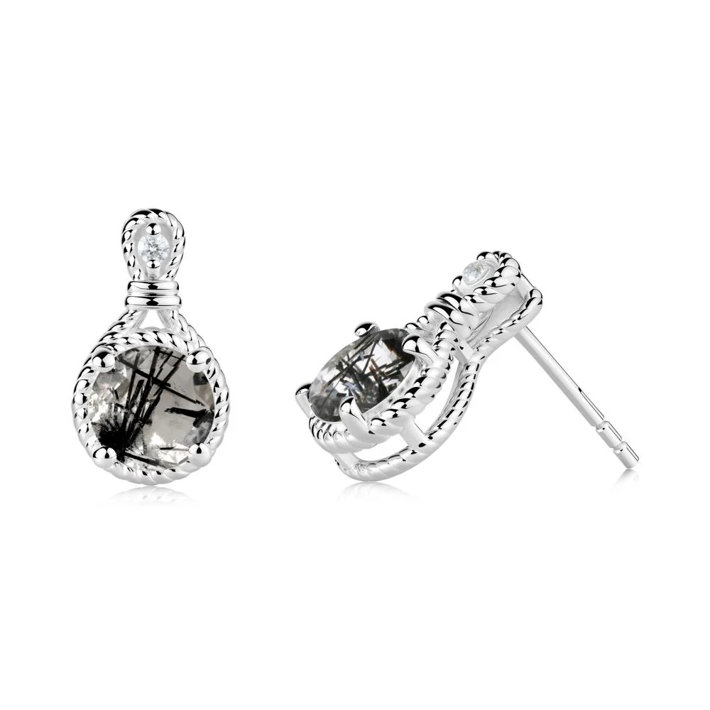 Rope Twist Halo Black Rutilated Quartz Stud Earrings - Image 6