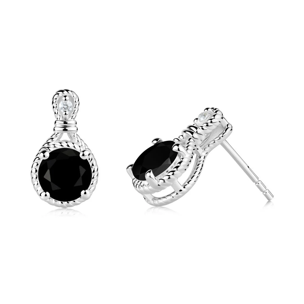 Rope Twist Halo Black Spinel Stud Earrings - Image 7