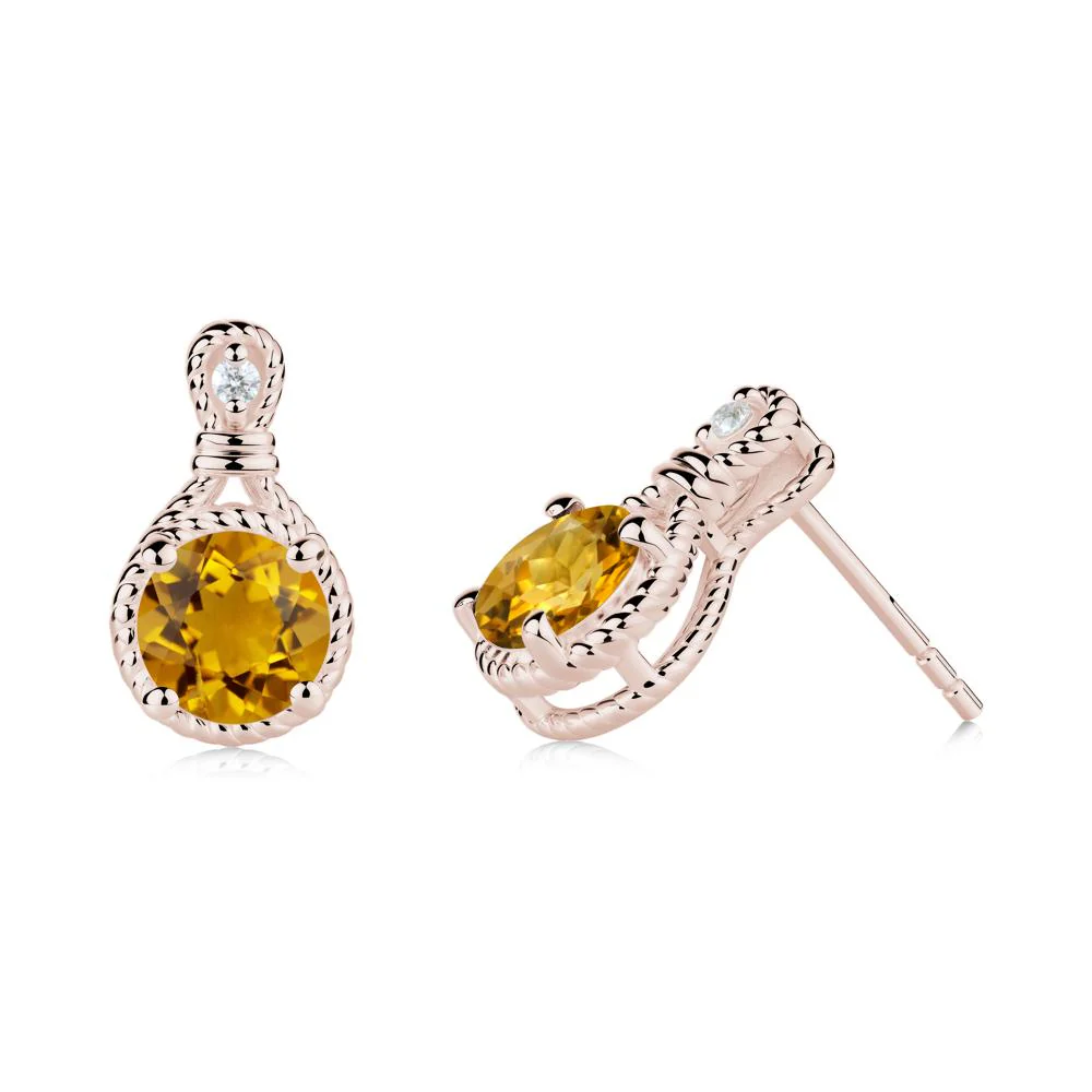 Rope Twist Halo Citrine Stud Earrings - Image 2