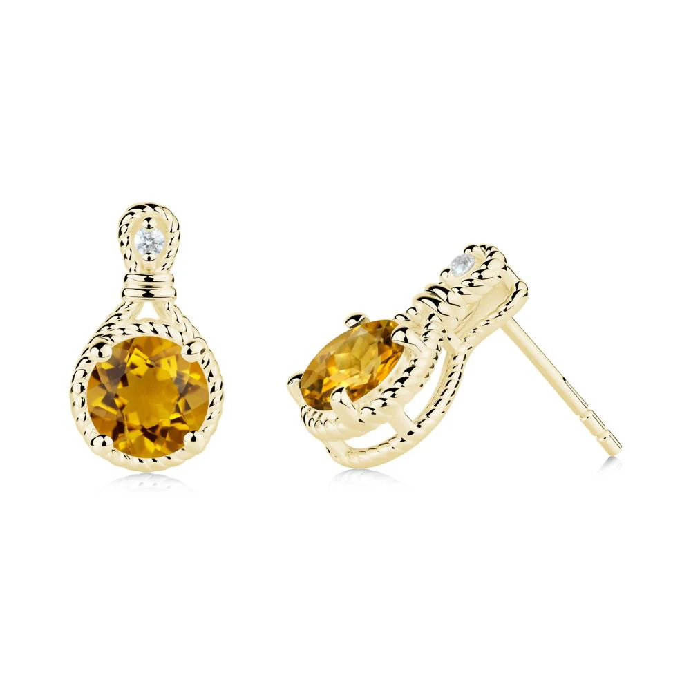 Rope Twist Halo Citrine Stud Earrings - Image 5