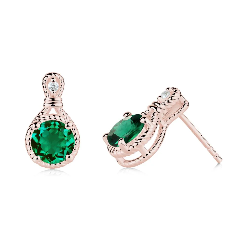 Rope Twist Halo Emerald Stud Earrings - Image 7