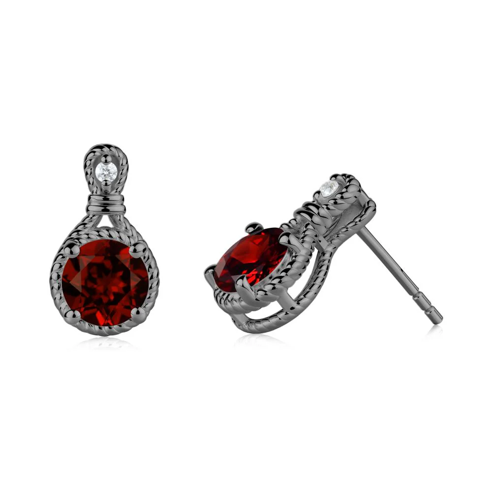 Rope Twist Halo Garnet Stud Earrings - Image 2