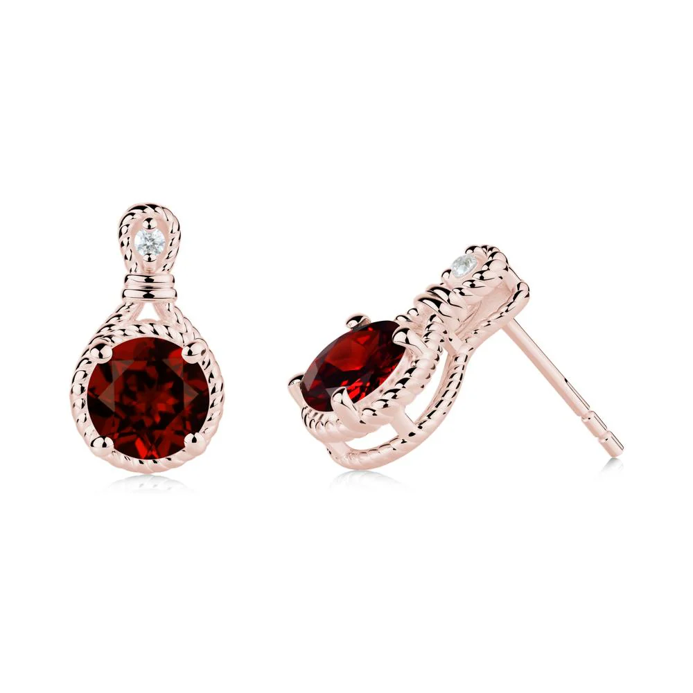 Rope Twist Halo Garnet Stud Earrings - Image 7