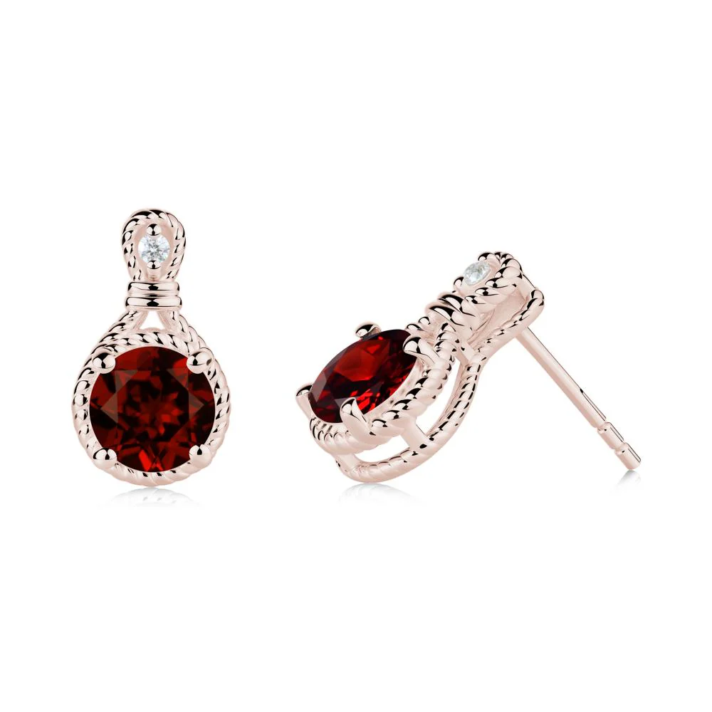 Rope Twist Halo Garnet Stud Earrings - Image 9