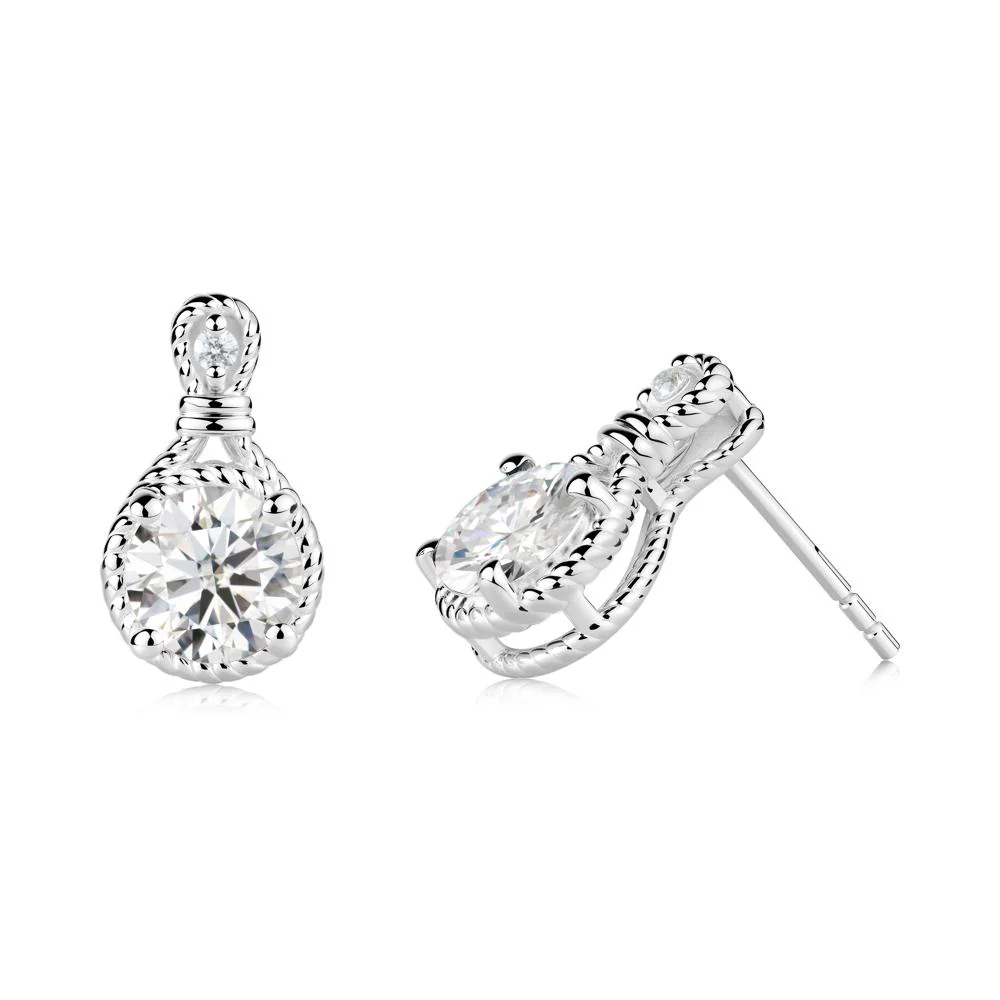 Rope Twist Halo Moissanite Stud Earrings