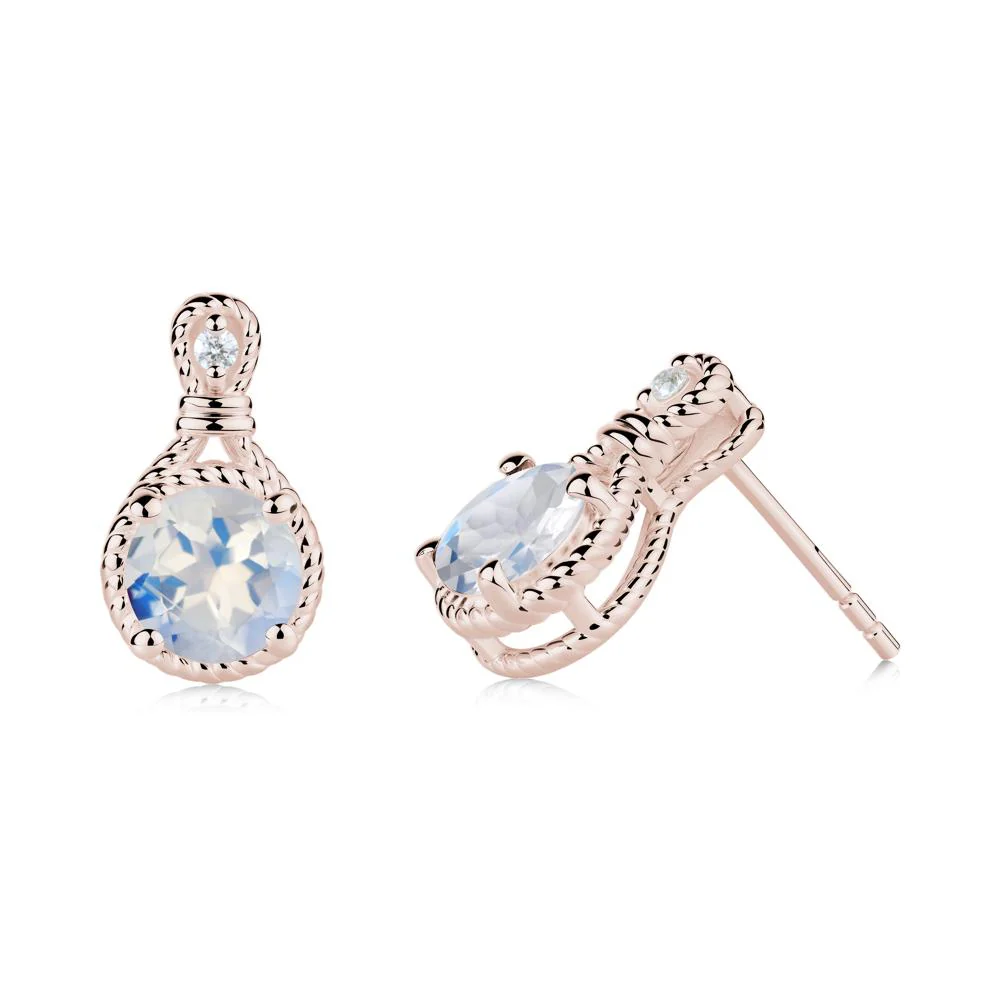 Rope Twist Halo Moonstone Stud Earrings - Image 2
